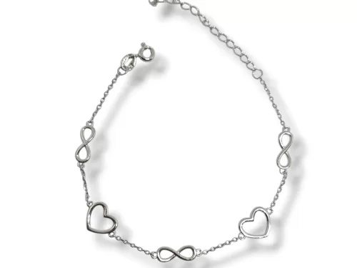Pulseira Prata Corações e Infinito