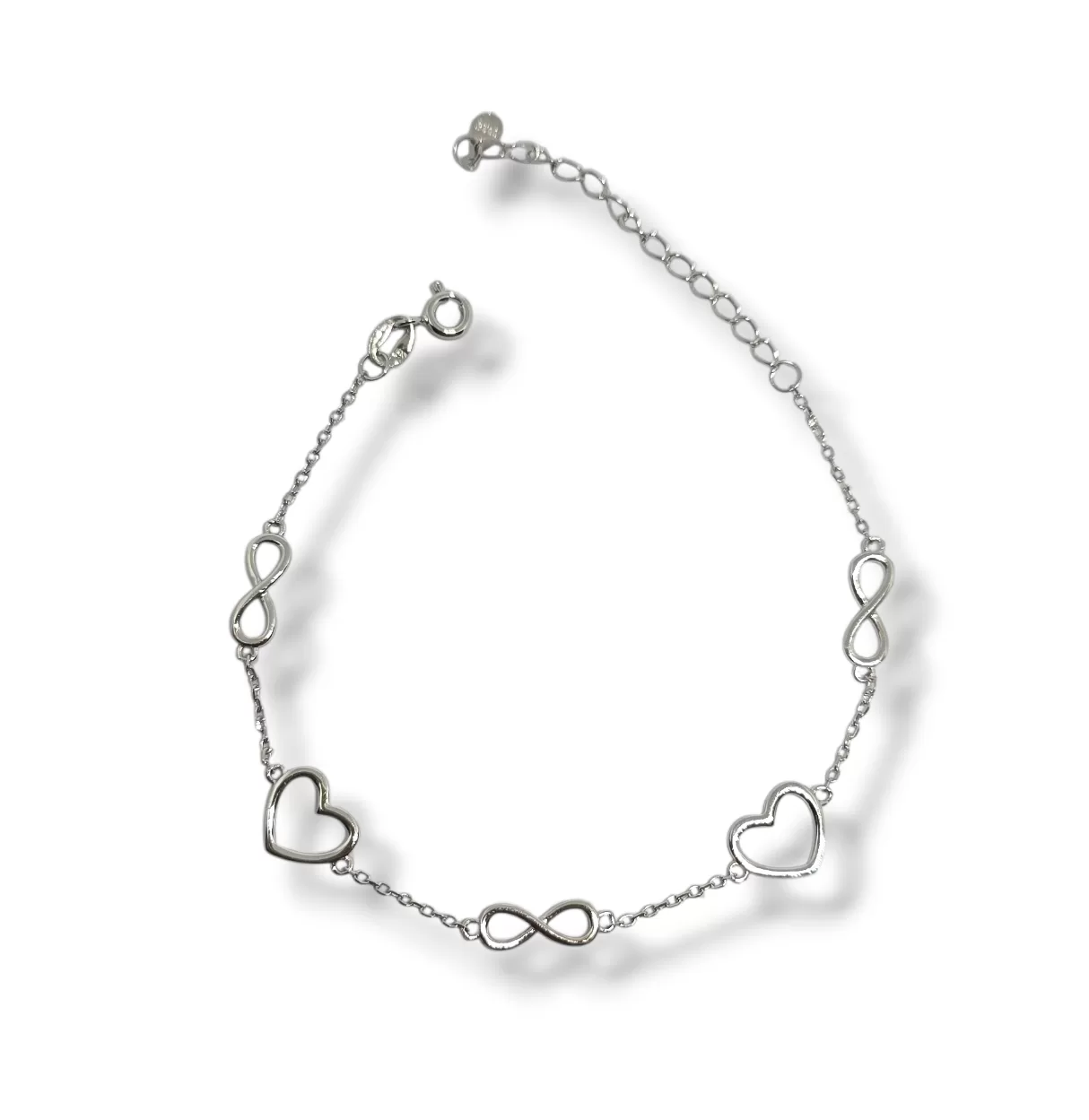 Pulseira Prata Corações e Infinito
