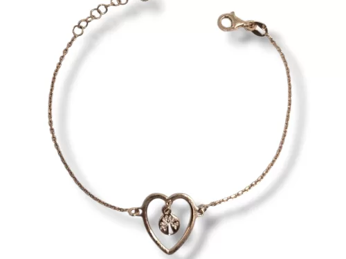 Pulseira Prata Rosa Coração Árvore