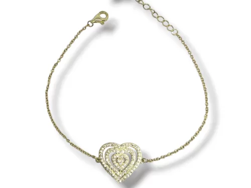 Pulseira Prata Dourada Corações