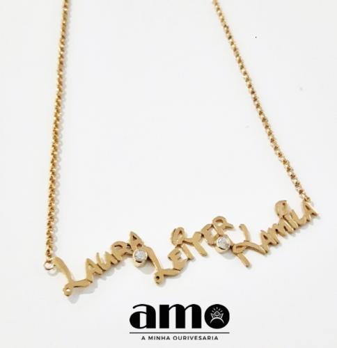 Colar com Nomes Prata Dourada